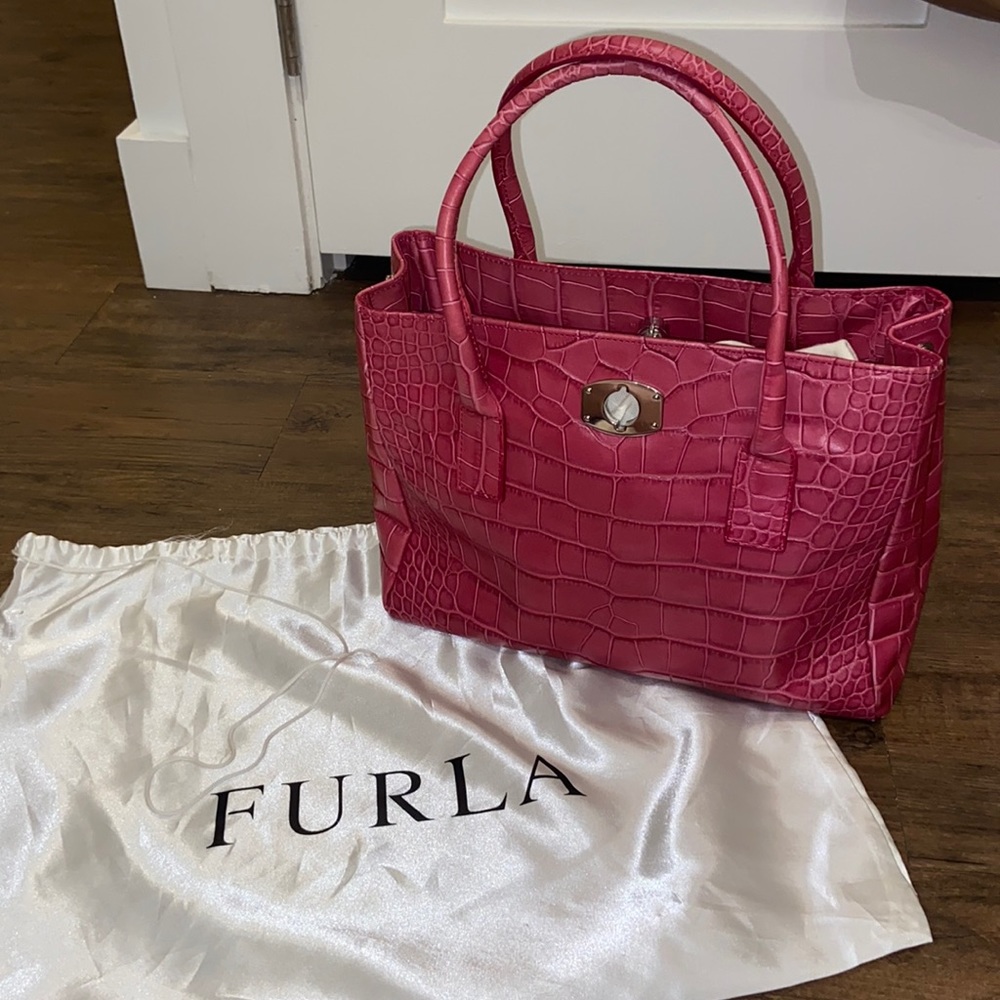 Furla Croc Embossed Leather Handbag